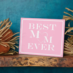 Elegant White Heart Mother's Day Light Pink Plaque