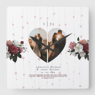 Elegant White Heart Shaped Photo Custom For her  Square Wall Clock