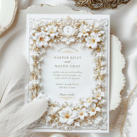 Elegant White Hibiscus Faux Embossed