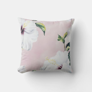 Elegant White Hibiscus on Soft Pink Background Throw Pillow