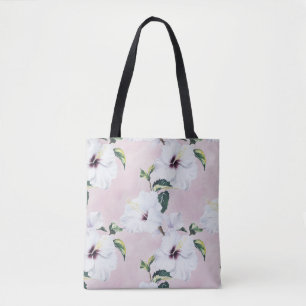 Elegant White Hibiscus on Soft Pink Background Tote Bag
