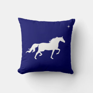 Elegant white horse and star  on navy blue throw pillow