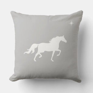 Elegant white horse and star on silver grey throw pillow