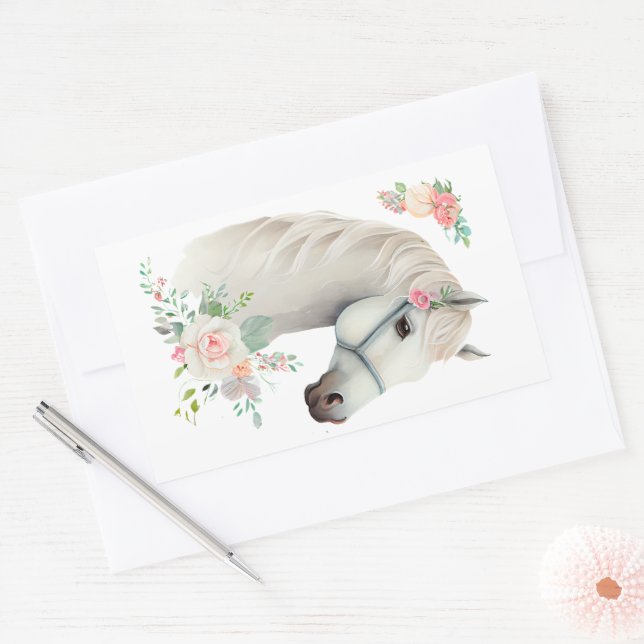 Elegant White Horse Boho Floral Sticker (Envelope)