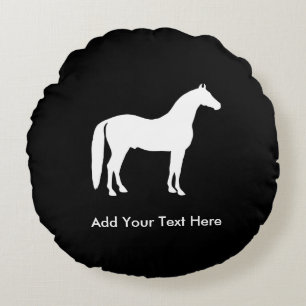 Elegant White Horse Customizable Text Round Pillow
