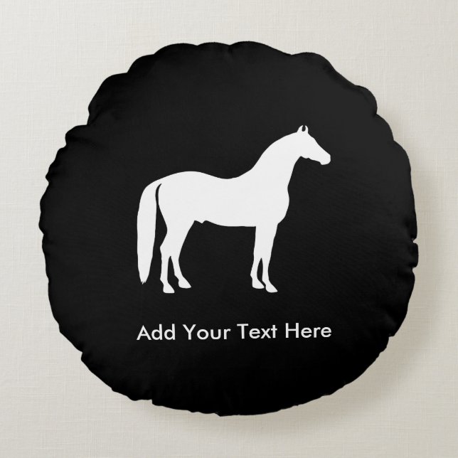 Elegant White Horse Customizable Text Round Pillow (Front)