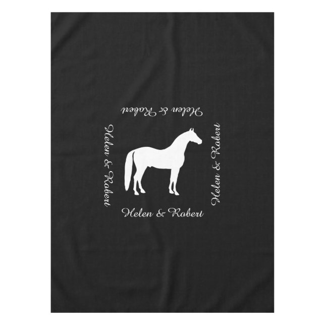 Elegant White Horse Customizable Text Tablecloth (Front)