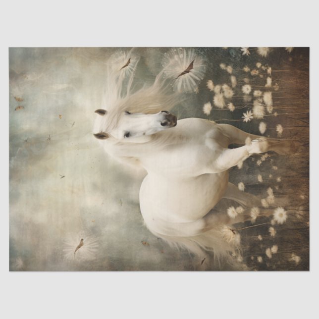 Elegant White Horse Decoupage Tissue Paper (Front)