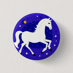 Elegant White Horse in Cosmic Night Display 1 Inch Round Button