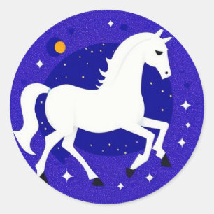 Elegant White Horse in Cosmic Night Display Classic Round Sticker