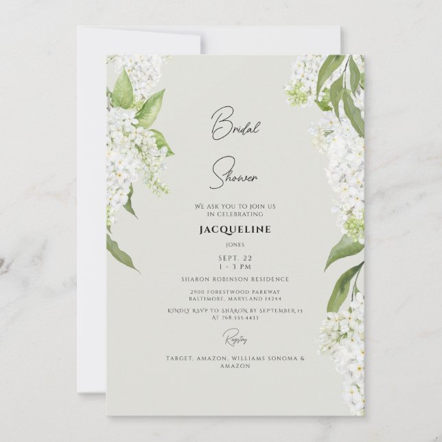 Elegant White Hydrangea Beige Bridal Shower Invitation (Front)