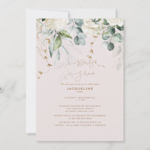 Elegant White Hydrangea Blush Bridal Shower Invitation