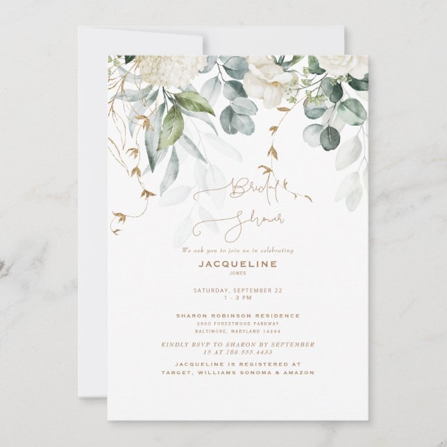 Elegant White Hydrangea Botanical Bridal Shower  Invitation (Front)