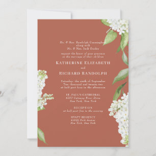 Elegant White Hydrangea Cinnamon V Wedding Invitation