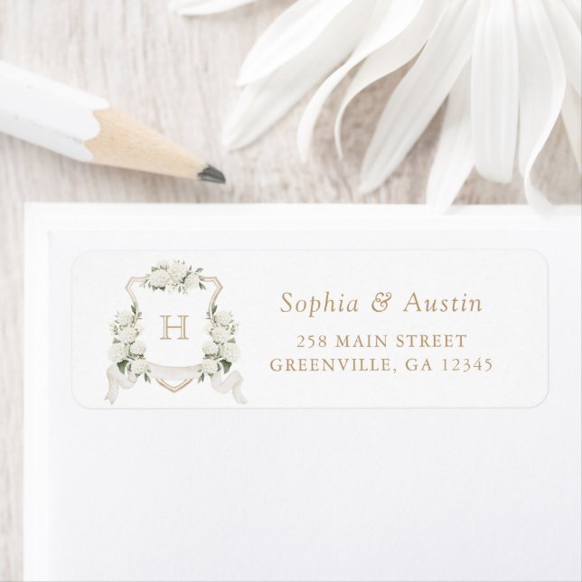 Elegant White Hydrangea Crest Return Address (Insitu)