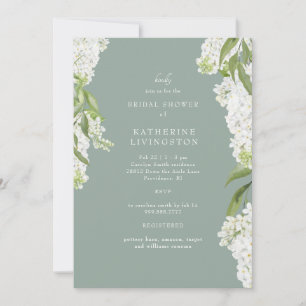 Elegant White Hydrangea Dark Sage Bridal Shower II Invitation