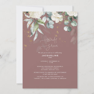 Elegant White Hydrangea Dusty Rose Bridal Shower Invitation