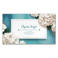 Elegant White Hydrangea Floral Teal Watercolor