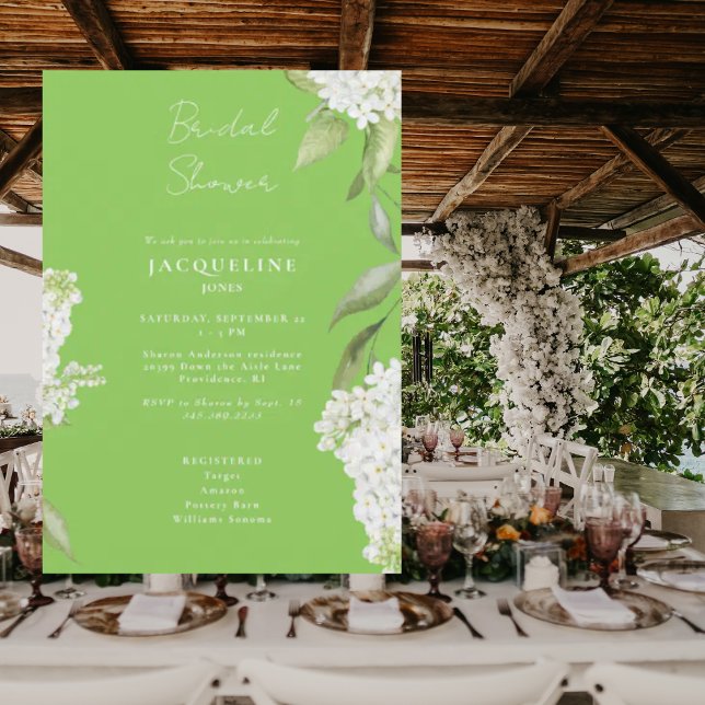 Elegant White Hydrangea Lime Green Bridal Shower  Invitation (Creator Uploaded)