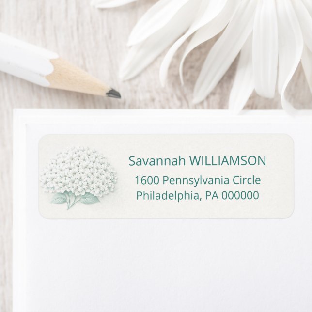 Elegant White Hydrangea Return Address Label (Insitu)