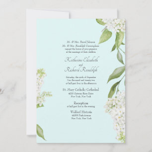 Elegant White Hydrangea Seafoam Wedding Invitation