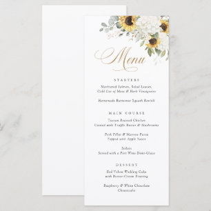Elegant White Hydrangea Sunflowers Wedding Menu