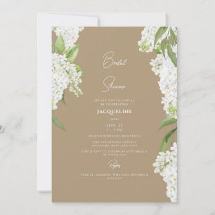Elegant White Hydrangea Tan Bridal Shower Invitation