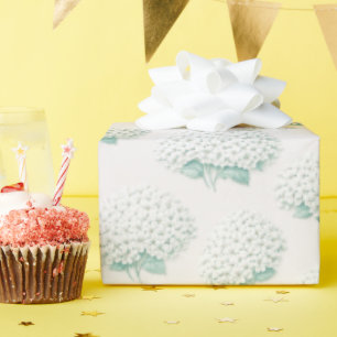 Elegant White Hydrangea Teal Wrapping Paper