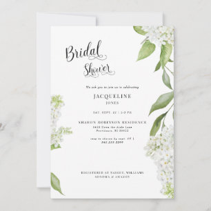 Elegant White Hydrangea White Bridal Shower Invitation