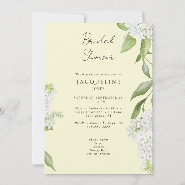 Elegant White Hydrangea Yellow Bridal Shower  Invitation (Front)