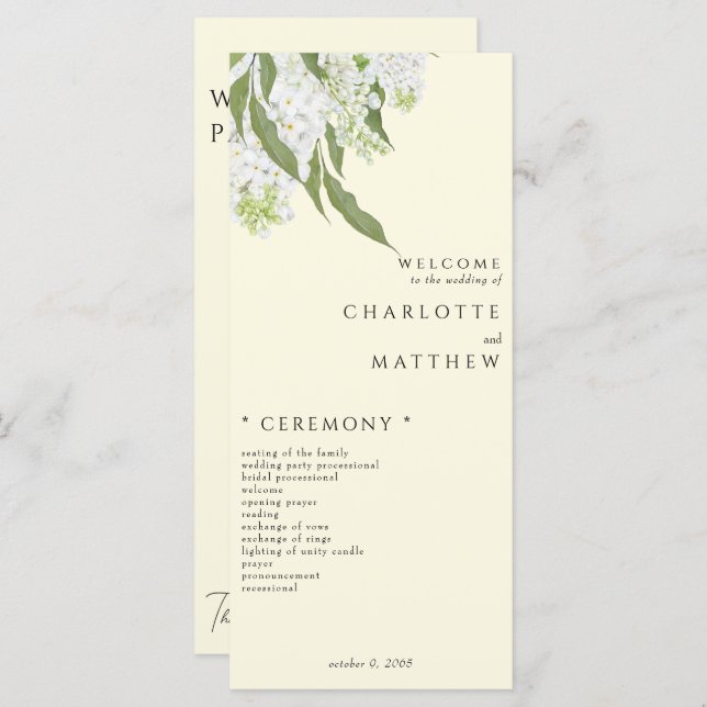 Elegant White Hydrangea Yellow Wedding Program (Front/Back)