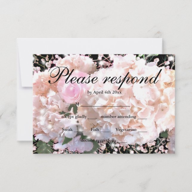 Elegant white hydrangeas pink roses RSVP (Front)
