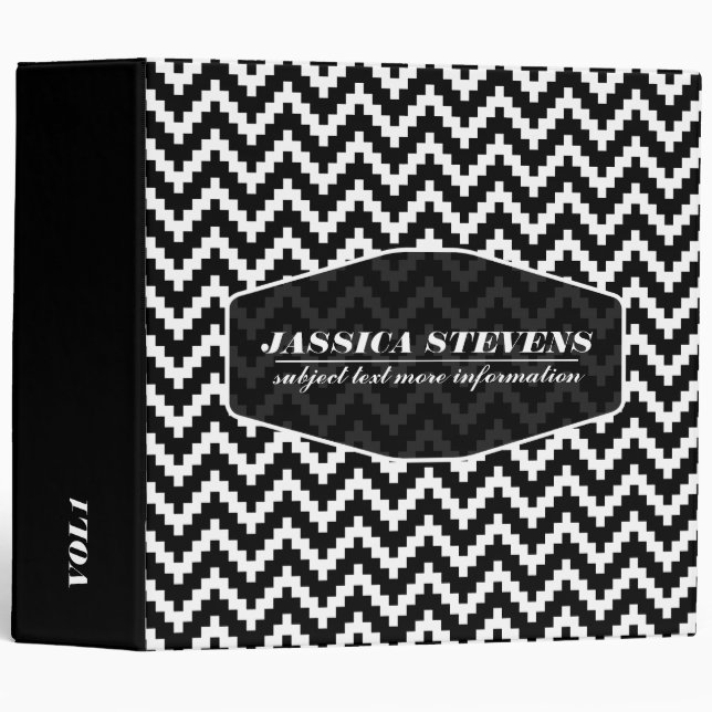 Elegant White Ikat Chevron Custom Black Background Binder (Front/Spine)