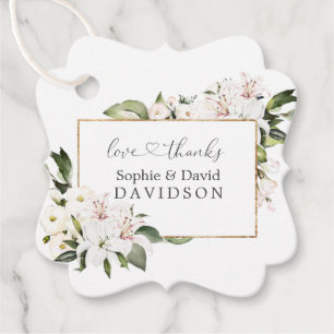 Elegant White Imperial Lilies Gold Wedding Favour Tags
