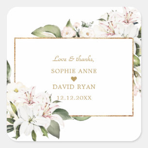 Elegant White Imperial Lilies Gold Wedding  Square Sticker