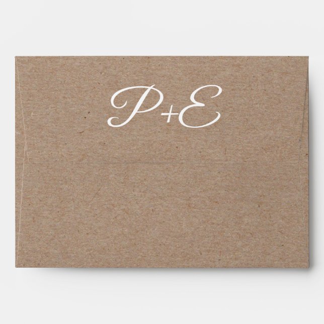 Elegant white initials kraft paper rustic wedding envelope (Back (Top Flap))