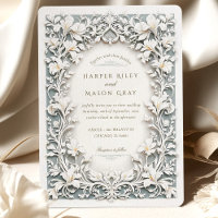 Elegant White Iris Wedding Faux Embossed Design