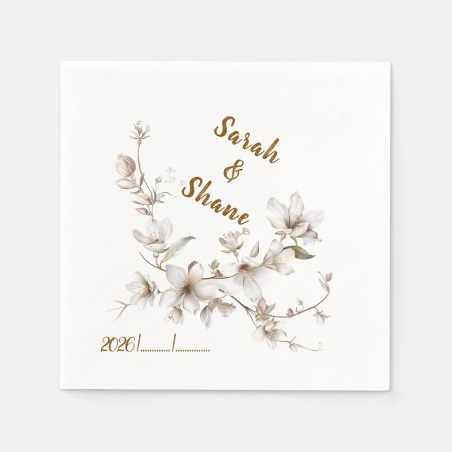 Elegant White & Ivory Blossom Wedding Napkin (Front)