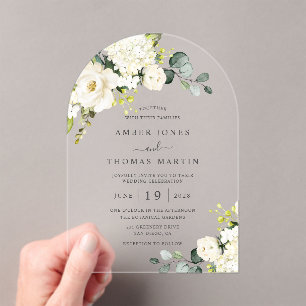 Elegant White Ivory Floral Wedding Acrylic Invitations