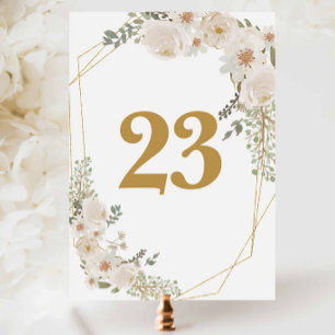 Elegant White Ivory Floral Wedding Birthday Bridal Table Number