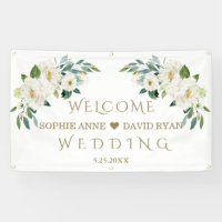Elegant White Ivory Flowers Wedding Welcome Sign