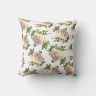 Elegant White Ivory Peach Roses pattern Throw Pillow