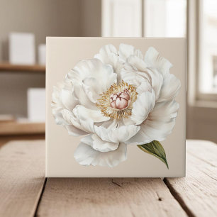 Elegant white ivory peony french country tile