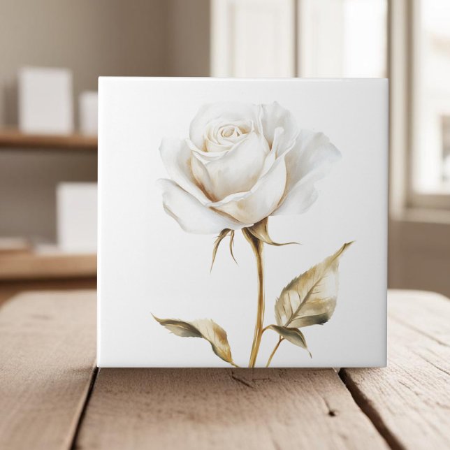 Elegant white ivory rose faux gold tile (Creator Uploaded)