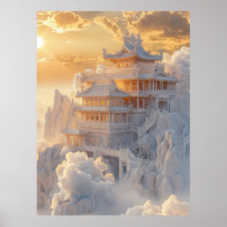 Elegant White Jade and Golden Palace Poster