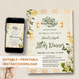 Elegant White Jasmine Floral Ramadan Iftar Invitation