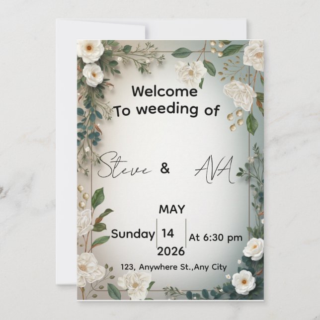 Elegant White Jasmine Floral Wedding Invitation |  (Front)