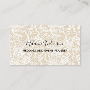 Elegant White Lace Black Script  Business Card