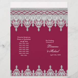 Elegant White Lace Burgundy Formal Wedding Program