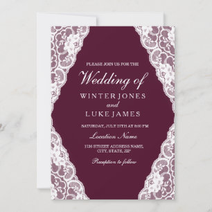 Elegant White Lace Burgundy Wedding Invite